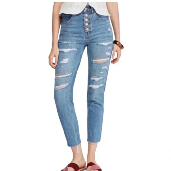 WE THE FREE HIGH WAISTED DISTRESSED BUTTON-FLY JEANS. SIZE 27 - Picture 1 of 6